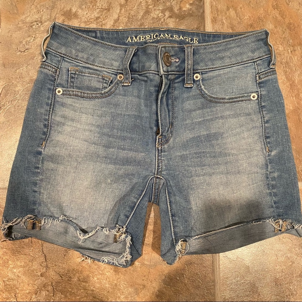 American Eagle Medium Wash Midi Shorts